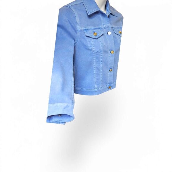 MICHAEL MICHAEL KORS Cropped Gold Hardware Colbalt Blue LongSleeve  Jean Jacket - Picture 8 of 15